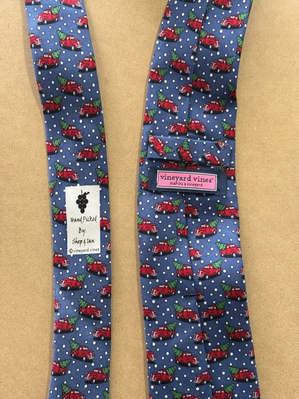 Vineyard Vines Silk Christmas Tie Red Truck Tree Snow Blue Holiday Necktie